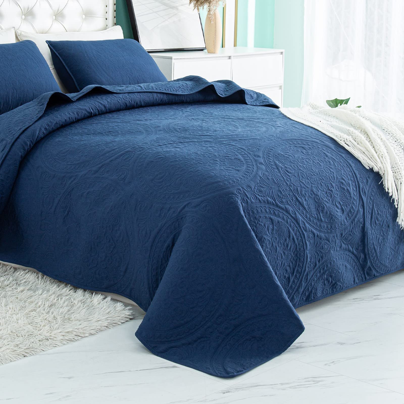 DONI Navy Blue Quilt Sets Queen Size Bedspread Set 3 Piece, Full Quilt