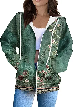 Zip Up Hoodie Women Casual Oversized Sweatshirts - Fall Fashion Fleece Lined Jacket - Thick Warm Coat Winter Clothing