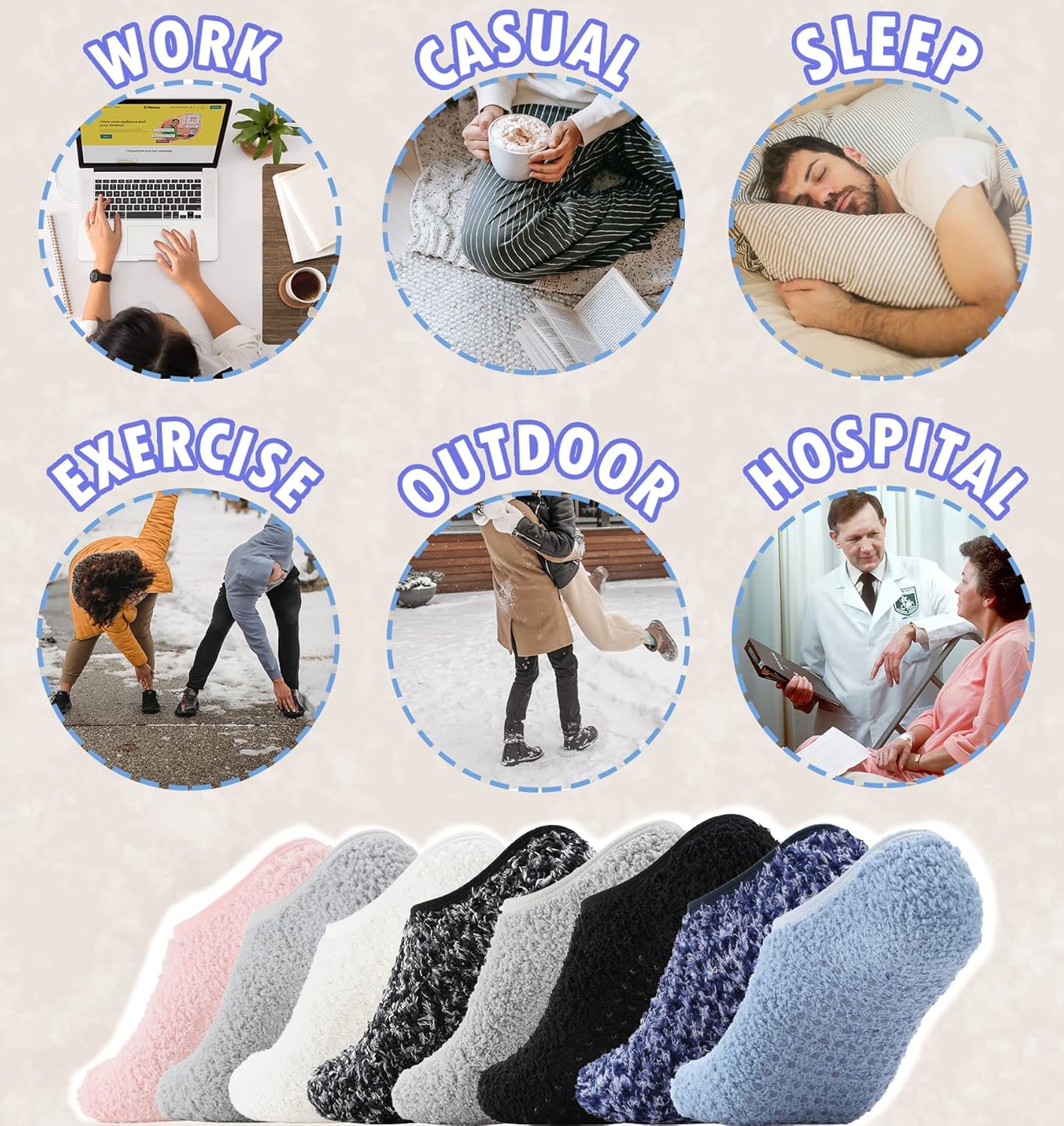 Bevigorio Slipper Socks for Women with Grippers Non Slip Fuzzy Socks with Grips Womens Grippy Grip Hospital Home Gifts - Image 7