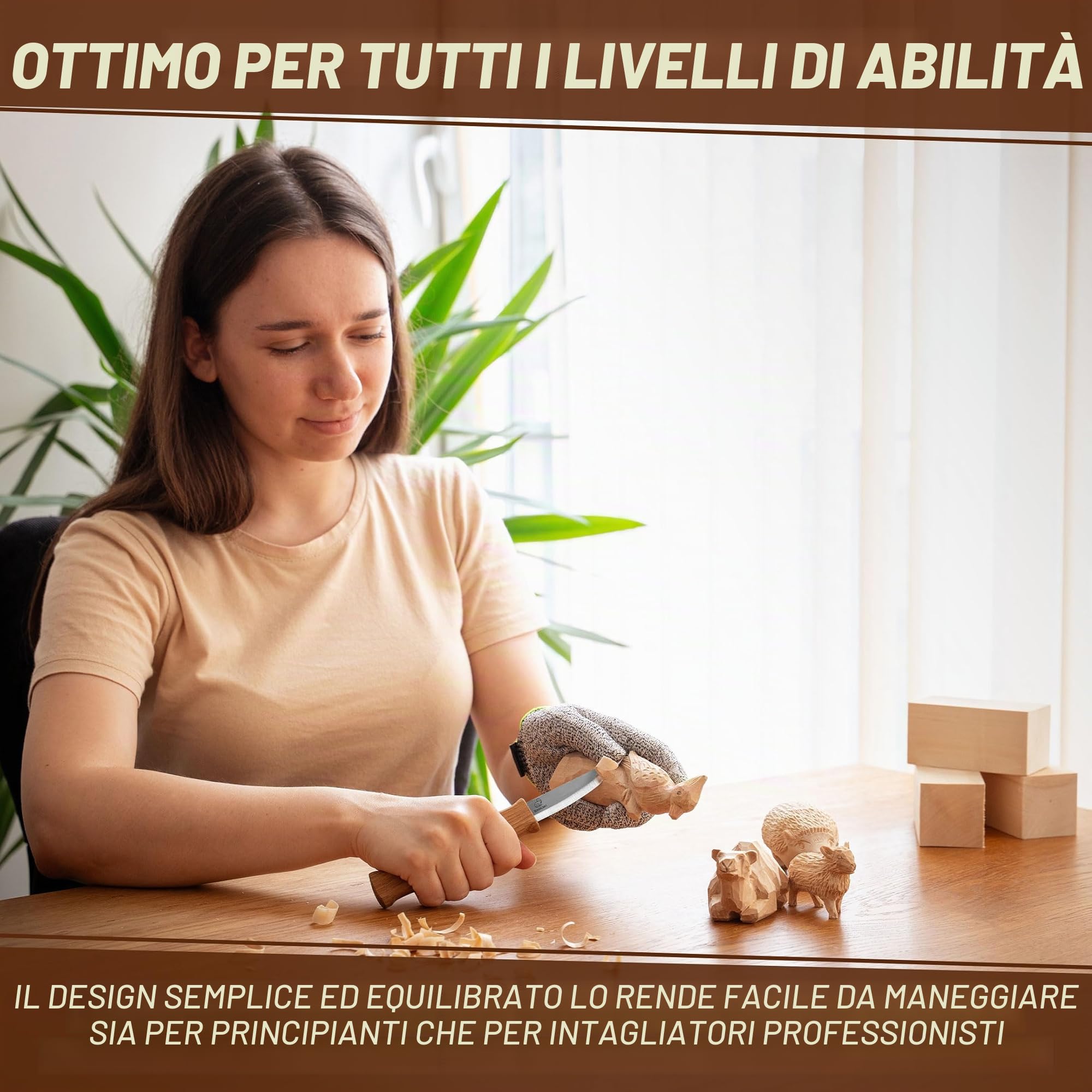 BeaverCraft C4 Coltello per Intaglio del Legno – Coltello Sloyd per Sgrossatura | Strumento per Intaglio di Cucchiai per Principianti e Professionisti