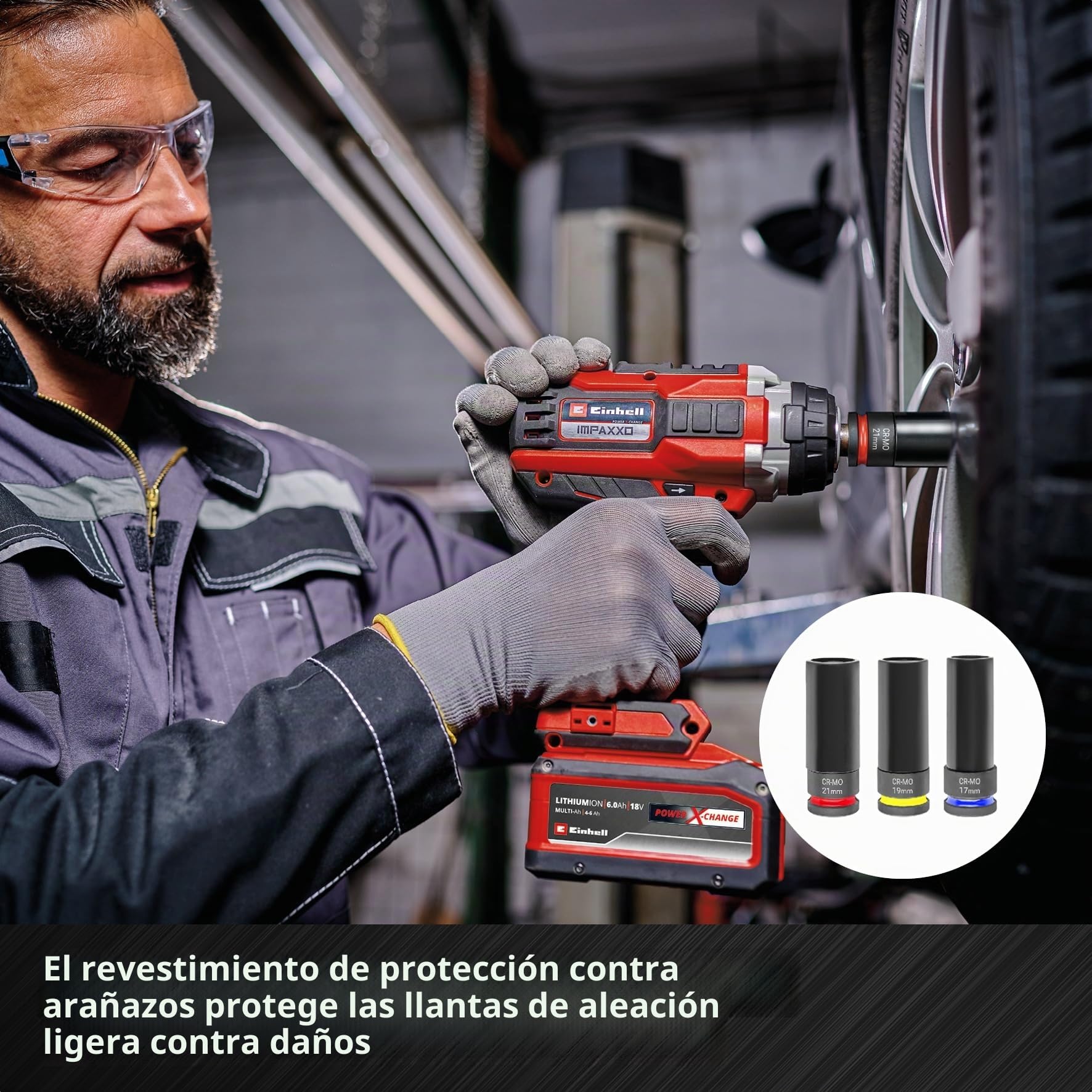 Juego de vasos de impacto Einhell original de 32 piezas (18x vasos Kraftbit de 30 mm, 9x vasos de 40 mm, 3x vasos de 80 mm, acero S2 y CrMo, funda de plástico, para automoción)