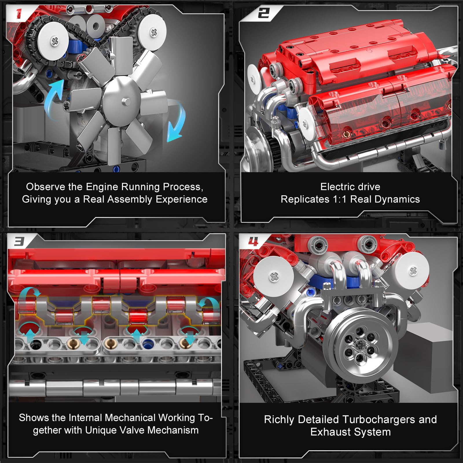 Mould King 10155 Technik V8 Motor Bausteine Spielzeug Engine Klemmbausteine Bausteine Bauatz Geschenk für Jungen Mädchen AB 8 Jahren(552 Piezas)