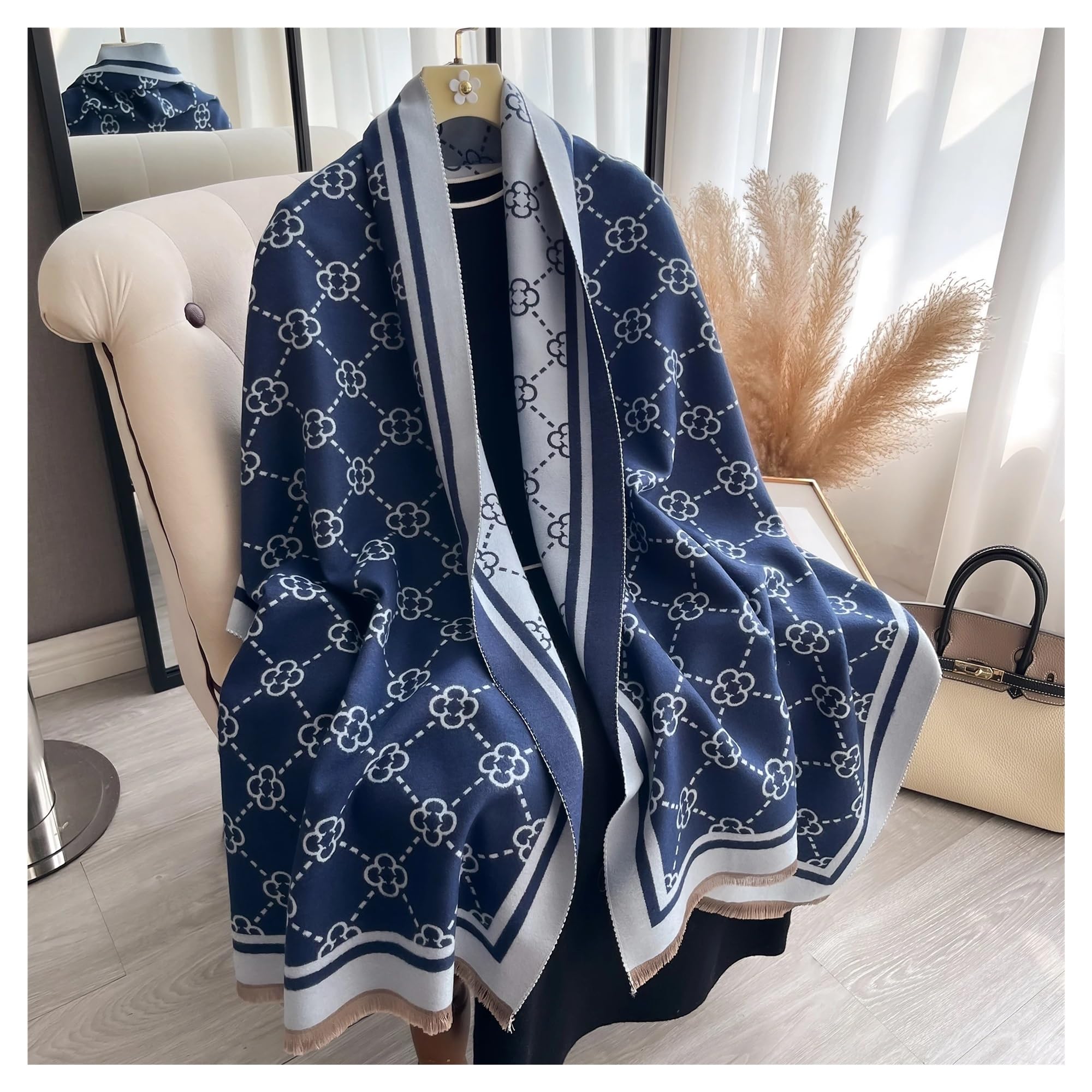 Bufanda Invierno Bufanda de cachemira a cuadros for mujer, chales pashmina invierno, mantas cálidas, pañuelos marca, bufandas gruesas Unisexo