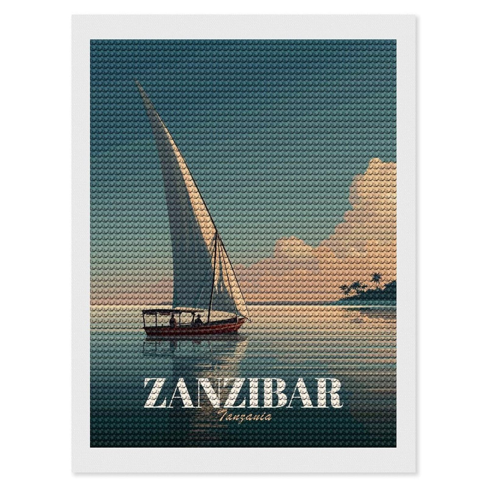 Junmoney Zanzibar Dhow Sailboat at Sunset Diamond Art Kit 12"x16", Creative Leisure Activity, Complete Accessories, Vintage Style Decor, for Women