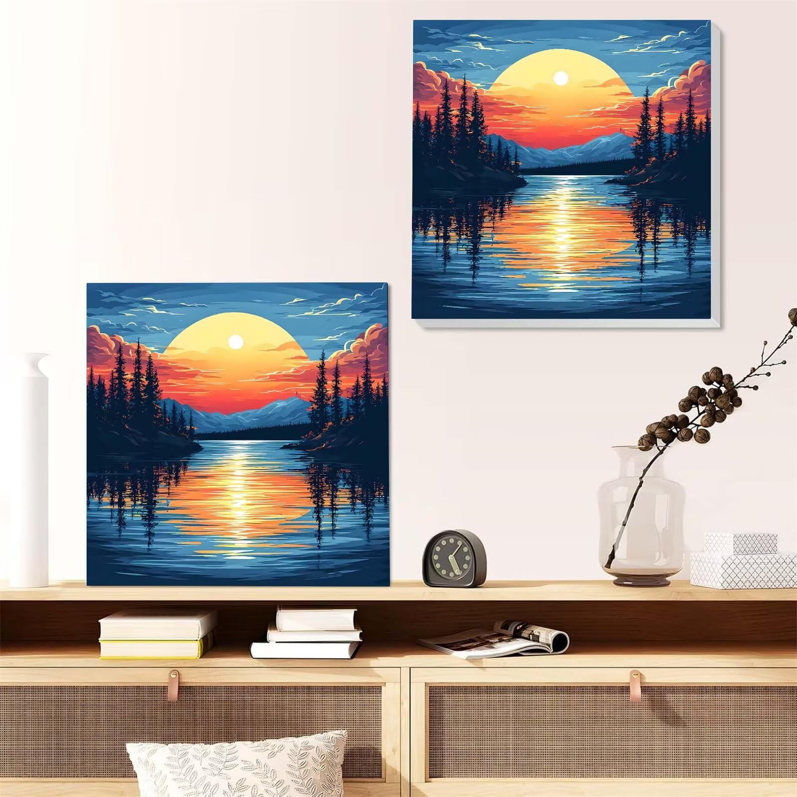 YEESAM ART Dipingi Con I Numeri – Paesaggio Fluviale Al Tramonto | Kit Tela 40x50cm Con Colori Acrilici E Pennelli Per Adulti E Principianti