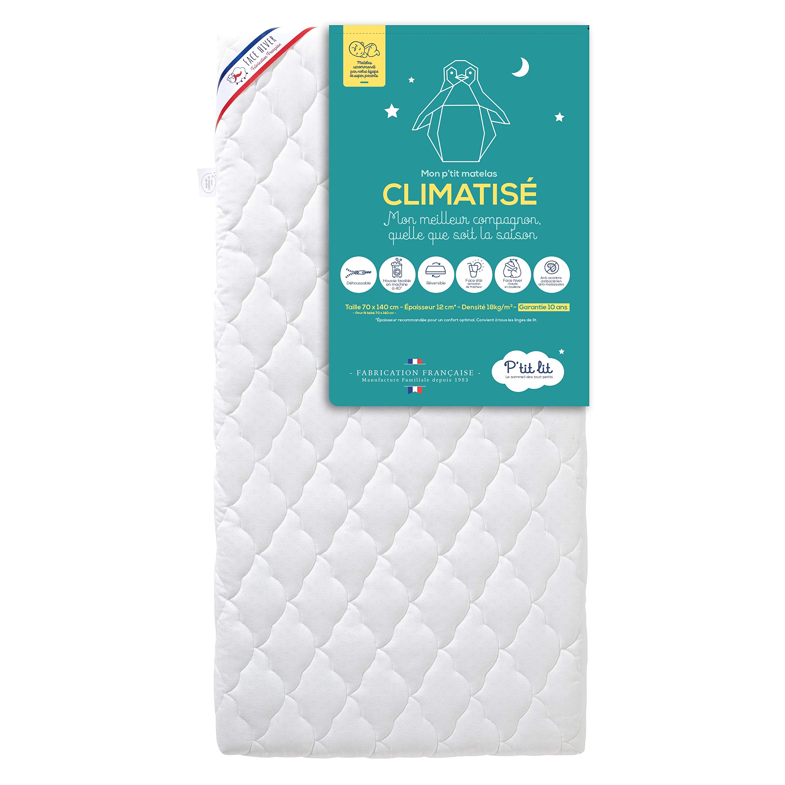 P'TIT LIT - Matelas Enfant/Bébé Climatisé - 70x140 cm - 1 Face Été fraîche/1 Face Hiver ouatinée - Anti Acarien & Protège Matelas Bébé Bamboo | Alèse Imperméable - 70x140 cm - Viscose Douce et Soyeuse