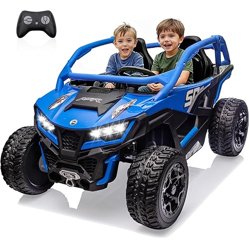 wanan XL 24V Ride on Toys for Big Kids 10AH Real Spacious 2-Seater, 4 x75W Motor 5MPH Ride on Car Kid UTV for Kids 3-8, EVA Tire, Remote Control, Bluetooth Music, 4 Spring Suspension (Blue)