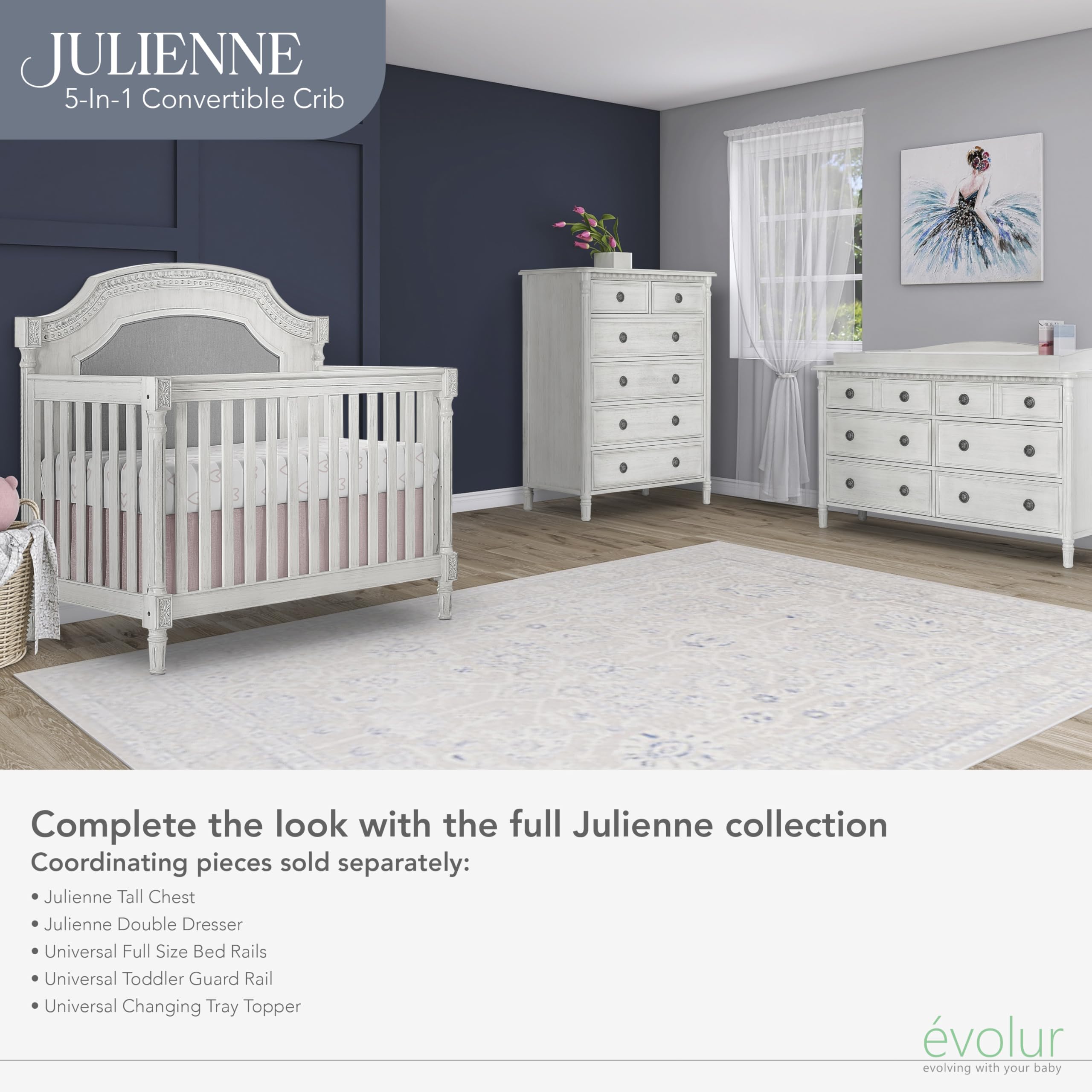 Amazon.com : Evolur Julienne 5-in-1 Convertible Crib in Antique