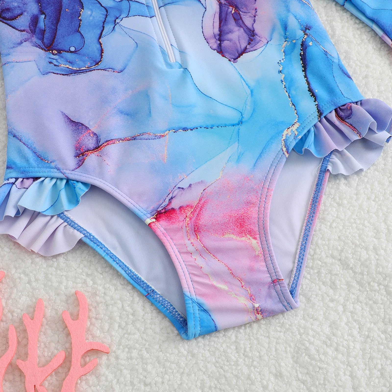 Generisch Triángulo Bikini Niñas Bañador con mangas largas, cremallera delantera, batikAquarellmuster,SommerStrandRashguard