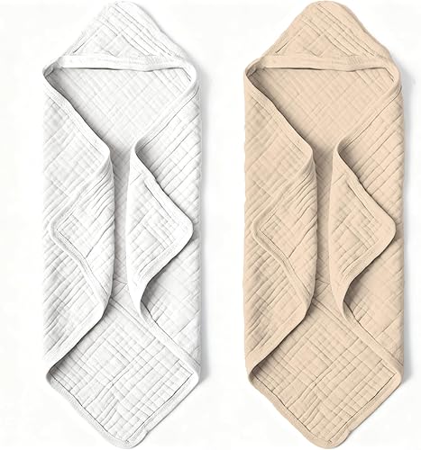 Miniatura 9 de Toallas de baño con capucha de muselina orgánica, paquete de 2 toallas de baño 100% algodón orgánico para bebés, bebés, niños pequeños, 32 x 32