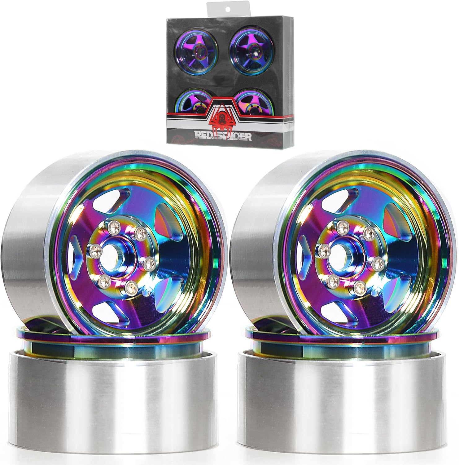 REDSPIDER 2.2 Beadlock Wheels Aluminum 2.2 Wheels for 1/10 RC Rock Crawler Car Axial Wraith RR10 SCX10 90046 YETI D90 CC01 RC Crawler Car Upgrade Parts (Seven Colors)