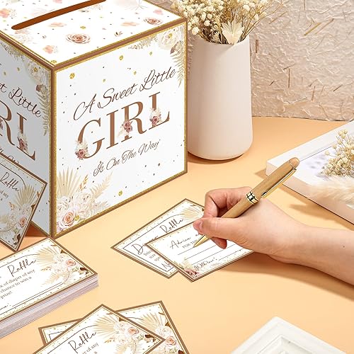 Miniatura 8 de Teling 51 boletos para rifas de pañales con caja de tarjetas, decoración de baby shower, caja de soporte para baby shower, para fiesta de rifa de