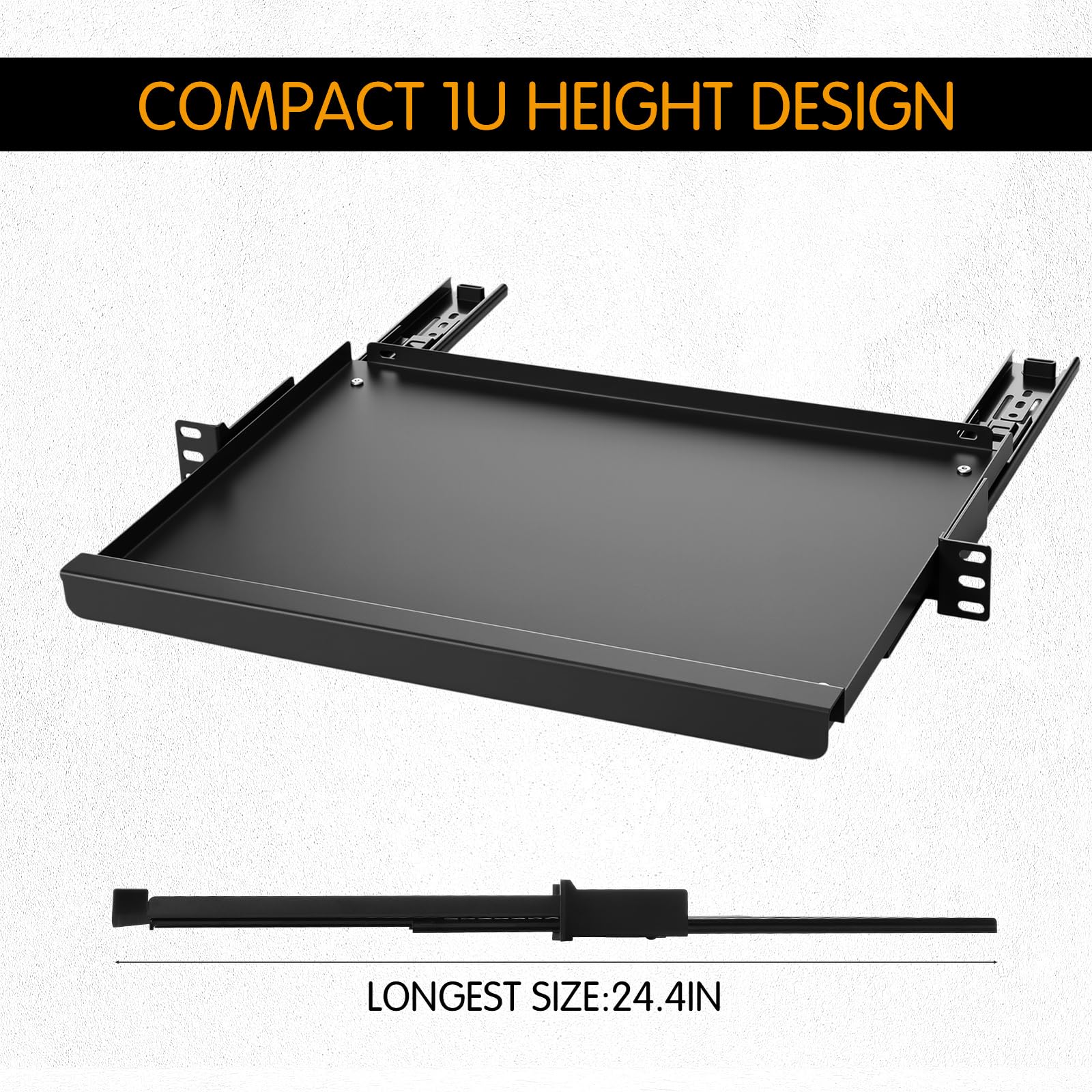 AceOrbit Vassoio per tastiera 1U, profondità 30,5 cm, universale da 48,3 cm, ripiano scorrevole profondo 30,5 cm, per apparecchiature di rete, server rack o armadietti