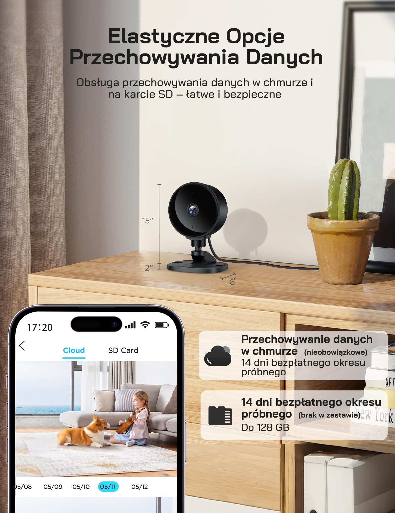 WOLFANG Kamera Wewnętrzna WiFi 1080P, Kamera Monitoringu Domowego z Noktowizją, Wykrywanie Ruchu, Dwukierunkowe Audio, Kompatybilna z Alexa i Google Home, Tylko WiFi 2,4 GHz