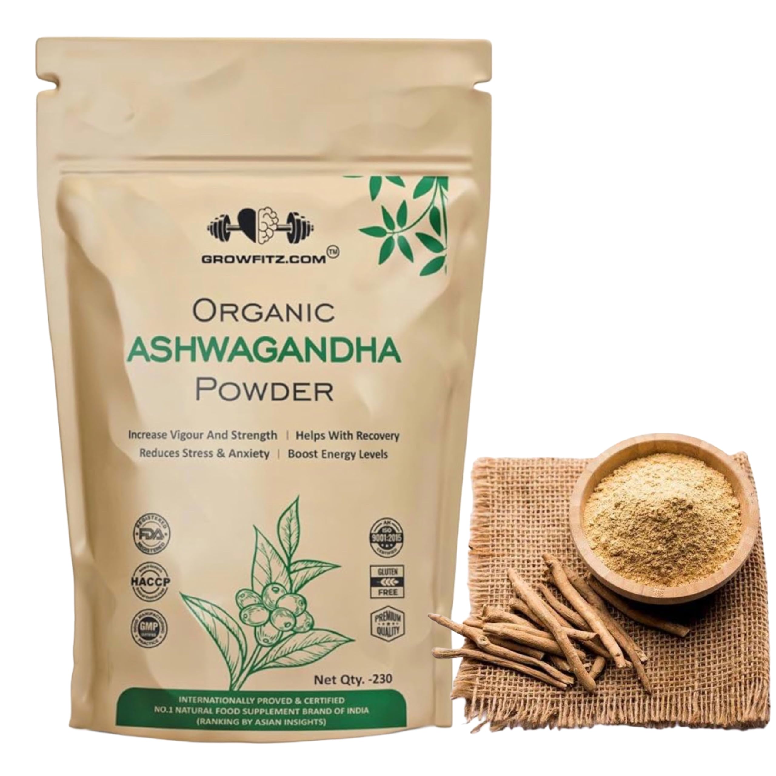Growfitz Organic Ashwagandha Root Powder | Stress Relief | Energy Boost | Height Improvement | Sleep Enhancer | Immune System | anti-Inflammation, 230g | Withania somnifera (B0D5MSBZ98) Amazon Price History, Amazon Price Tracker