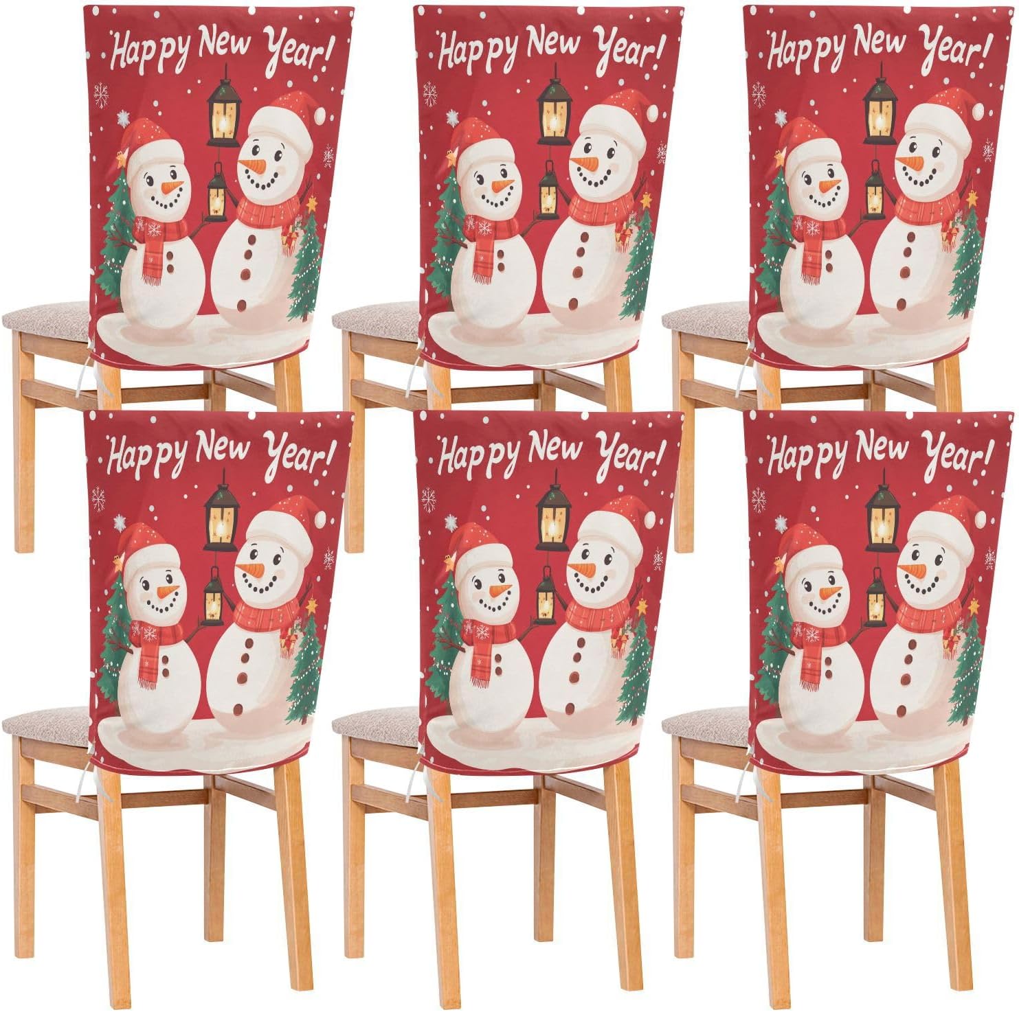 MNSRUU Christmas Chair Back Cover for Dining Room,Snowman Chair Slipcovers Set of 6, Snowman Chair Cover for Kitchen Hotel Holiday Party Decor,707