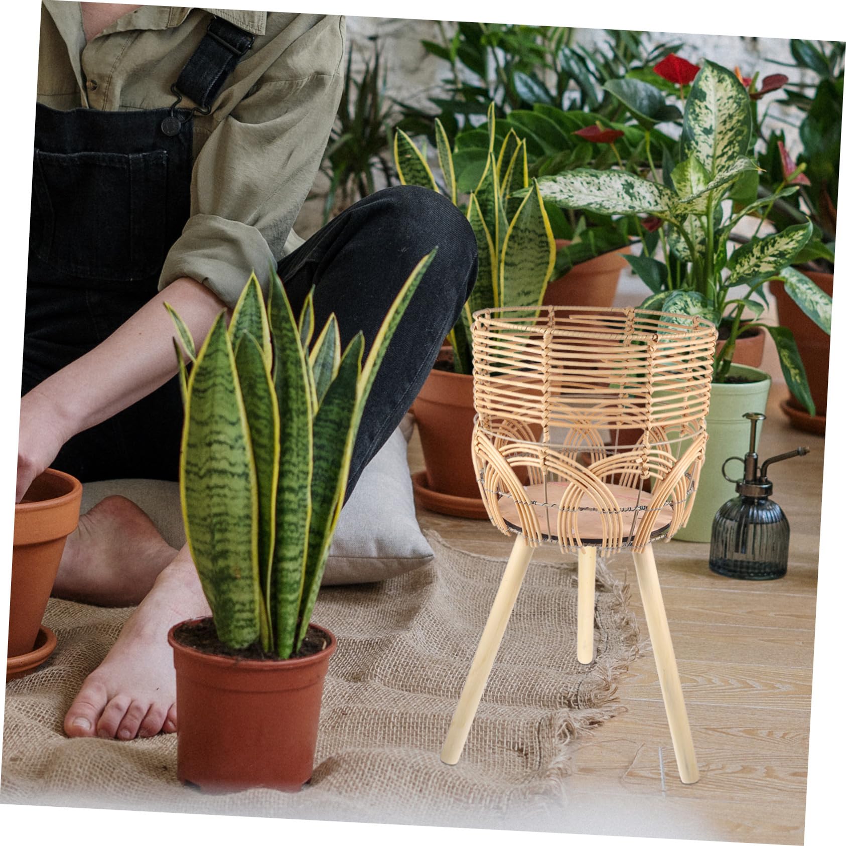 VILLCASE Pot de Fleurs en Bambou Tressé sur Pieds pour Intérieur Salon et Balcon, Grand Support Porte-Plantes D'intérieur, Étagère à Jardinière Stable et Naturelle, Panier à Plantes