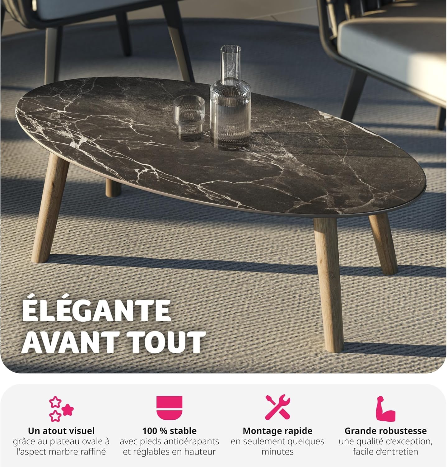 tectake Oval Coffee Table used in an outdoor patio setting