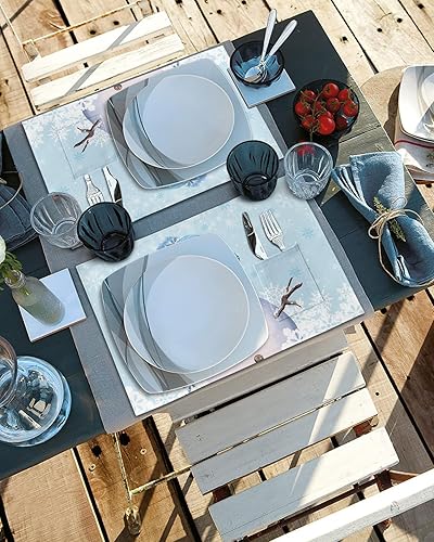 Miniatura 4 de Juego de 4 manteles individuales con diseño de muñeco de nieve, tejido lavable y lavable con bolsillo, mantel de mesa de tela navideña para fiestas,