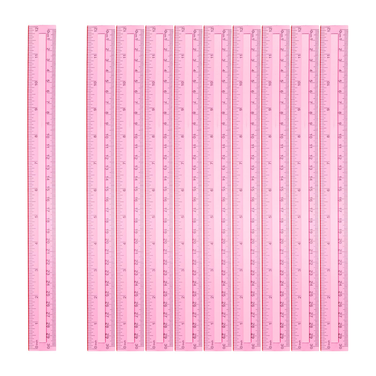 sourcing map 20pcs Plastic Rulers 12" (30cm) Clear Straight Ruler Measuring Tool Inches and Centimeters for Home Office Classrooms Drafting, Clear Pink