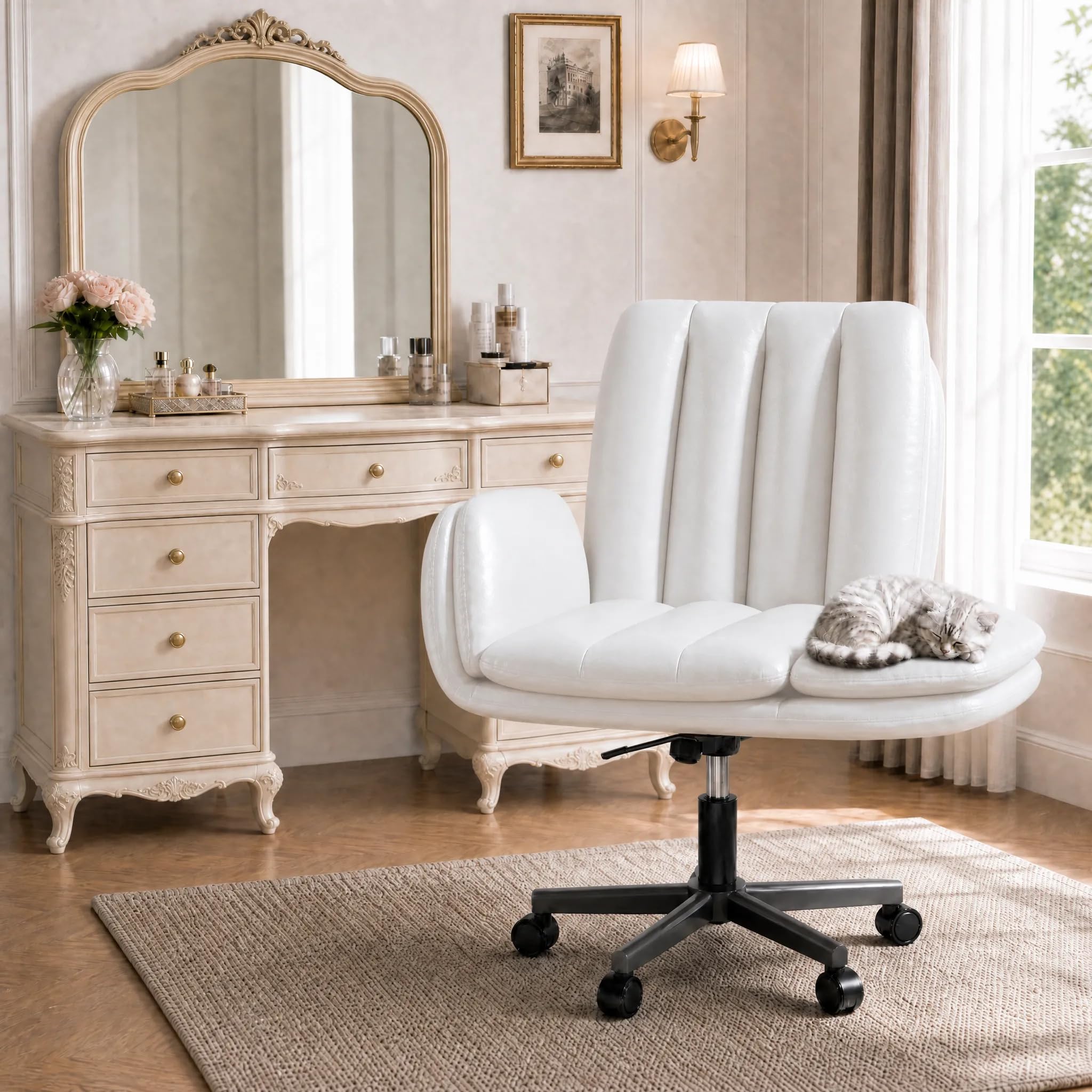 HOMRELEXA Office Chair, Comfy Wide Desk Chair for Home Office, White