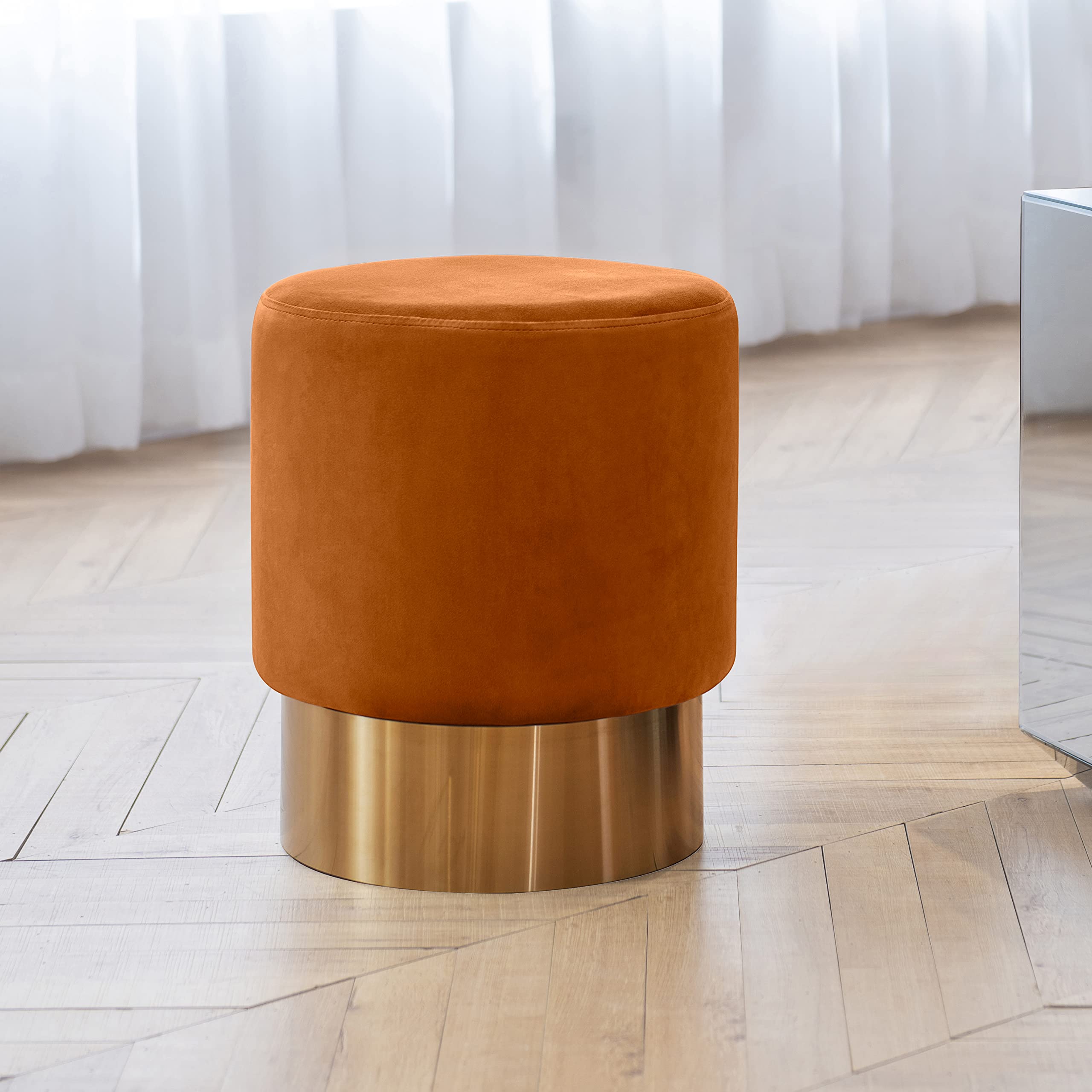 Art Leon Small Ottoman, Modern Velvet Round Foot Stools Ottoman with  Gold-Plated Base for Under Desk Living Room Bedroom, Cinnamon