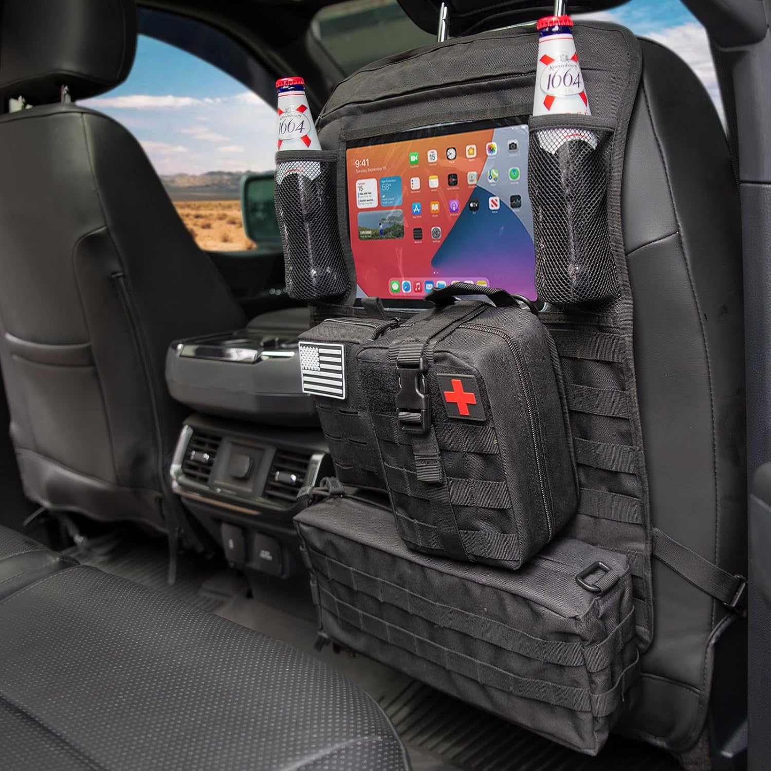 Tactical Seat Back Organizer,Universal Molle Car Seat W/5 Detachable Molle Pouch - View #3