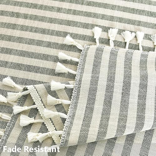Miniatura 5 de TruDelve Mantel rectangular de lino de algodón con borlas a rayas, a prueba de polvo para decoración de mesa de cocina y comedor (verde,