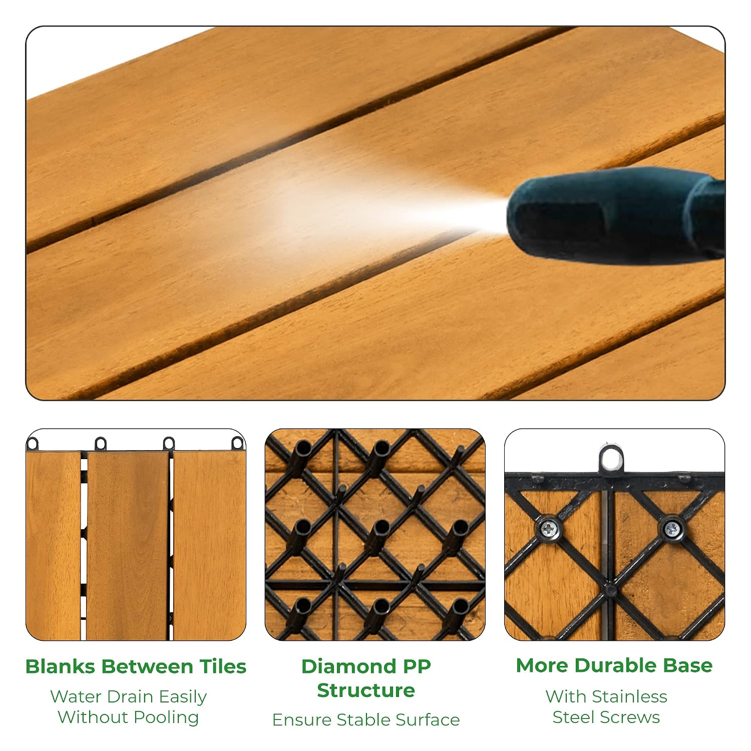 10PCS Interlocking Deck Tiles 12"x12"x0.94'' Acacia Patio Decor Flooring Tiles for Outdoor & Indoor Floor Tile - Wood Flooring Carpet Squares Home Decor Backyard Furniture Garage Floor Tiles