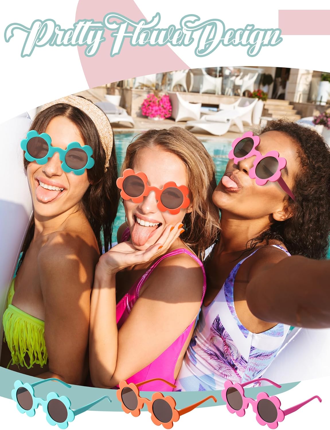 Kanayu 20 Pairs Flower Sunglasses Adult Bulk 5.71 Inch Round UV Protection Sunflower Eyewear Cute Colorful Flower Shaped Outdoor Beach for Women Men Birthday Pool Bachelorette Party Accessories Gifts - Image 7