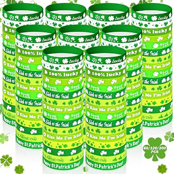 120 PCS St. Patricks Day Shamrock Rubber Wristbands Irish Festival Party Favors Rubber Bracelets for St. Patricks Day School Classroom Gifts Exchange Religion Party Favors Decoration