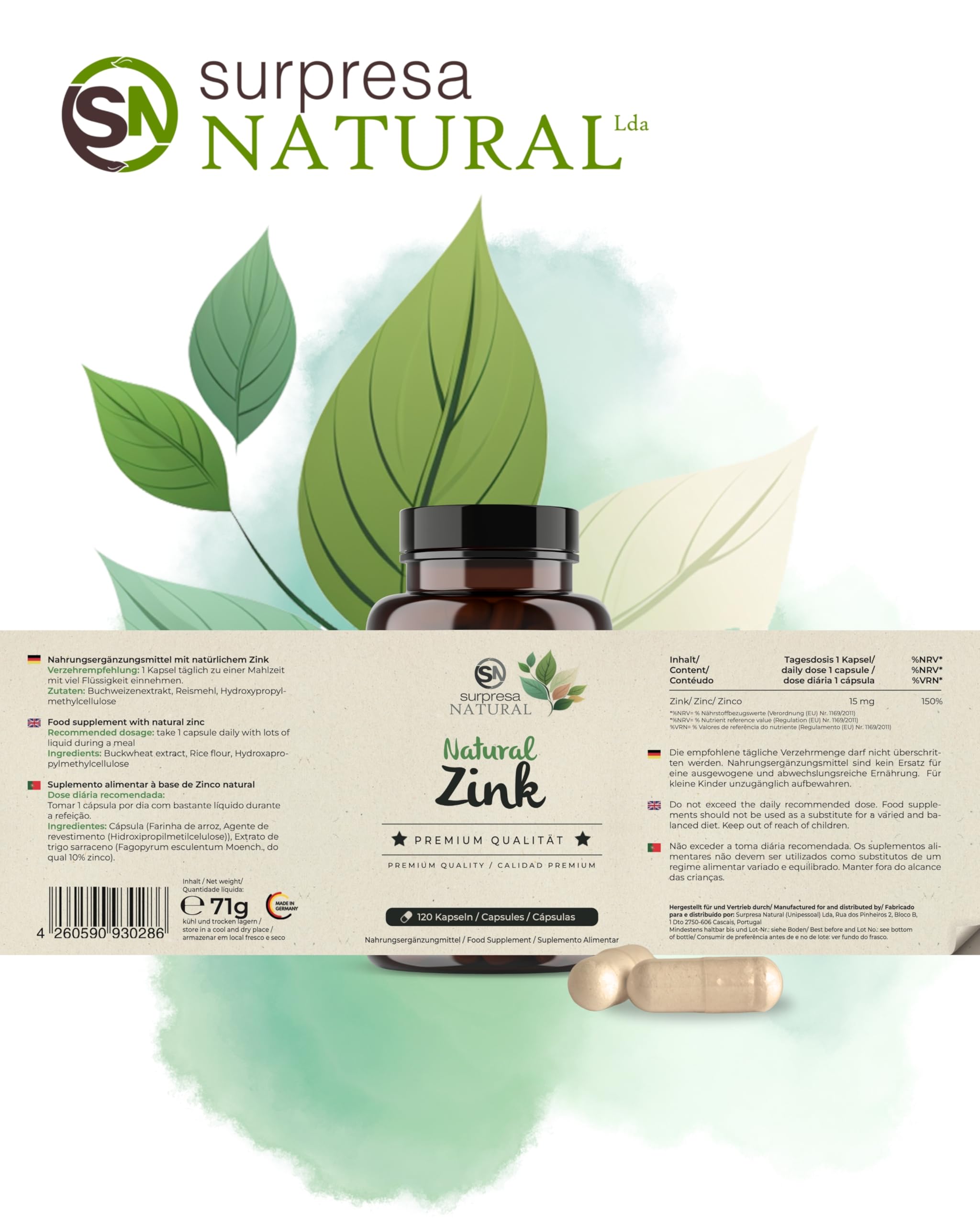 Zink-Kapseln I 3 x 120 Stück I Hochwertiges Zinc-Supplement mit 25mg natürlichem Zink aus 250mg Buchweizen-Extrakt I Vorrat für 12 Monate I 100% vegan, glutenfrei & natürlich