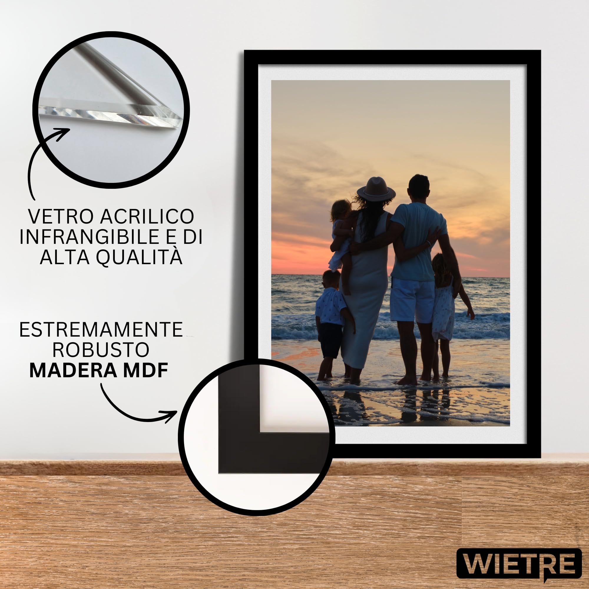 Cornice portafoto A4, 21 x 30 cm, in legno MDF bianco, cornice per poster, vetro acrilico infrangibile, da appendere e appoggiare, per foto, immagini e poster