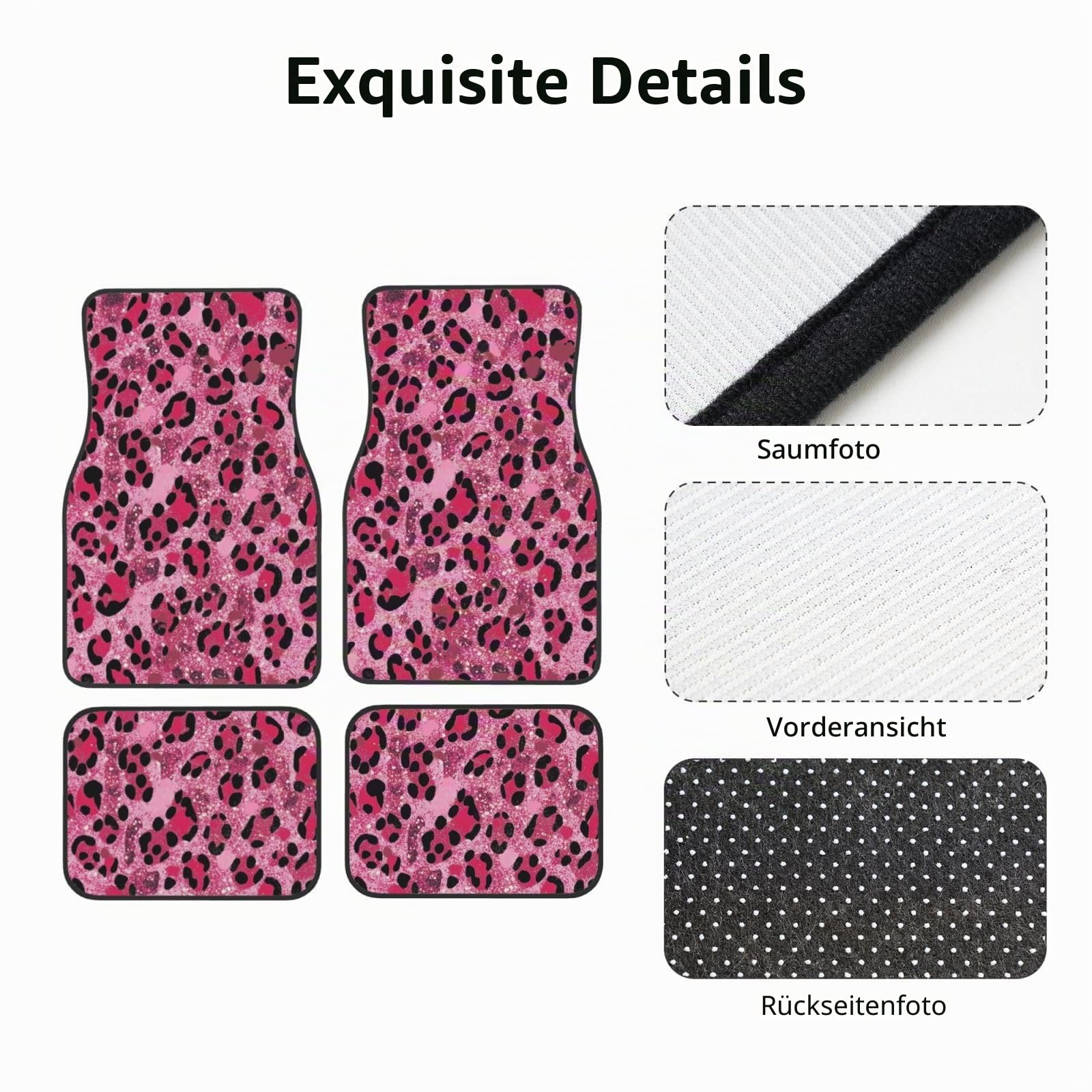 Mexpekil Pink Glitzer Leopard-Print Autoteppiche, Set von 4 universelle Autofußmatten, rutschfeste Autofußmatten, dekorative Autoteppich-Schutzmatten für SUV, Van, LKW