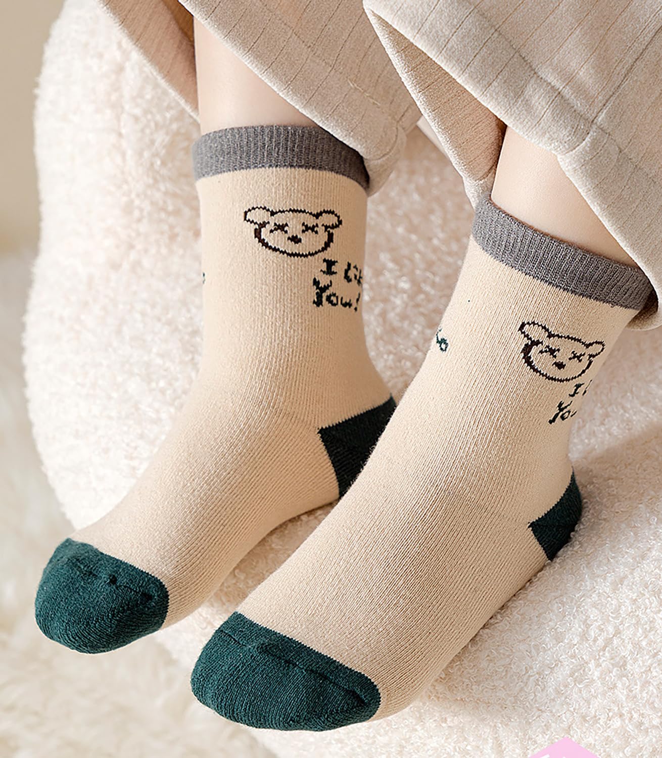 SYGA 5 Pairs Baby Socks, Toddlers Infant Cotton Stretch Crew Socks with Diamond Bear Design, Suitable for 0-2 Years baby 1