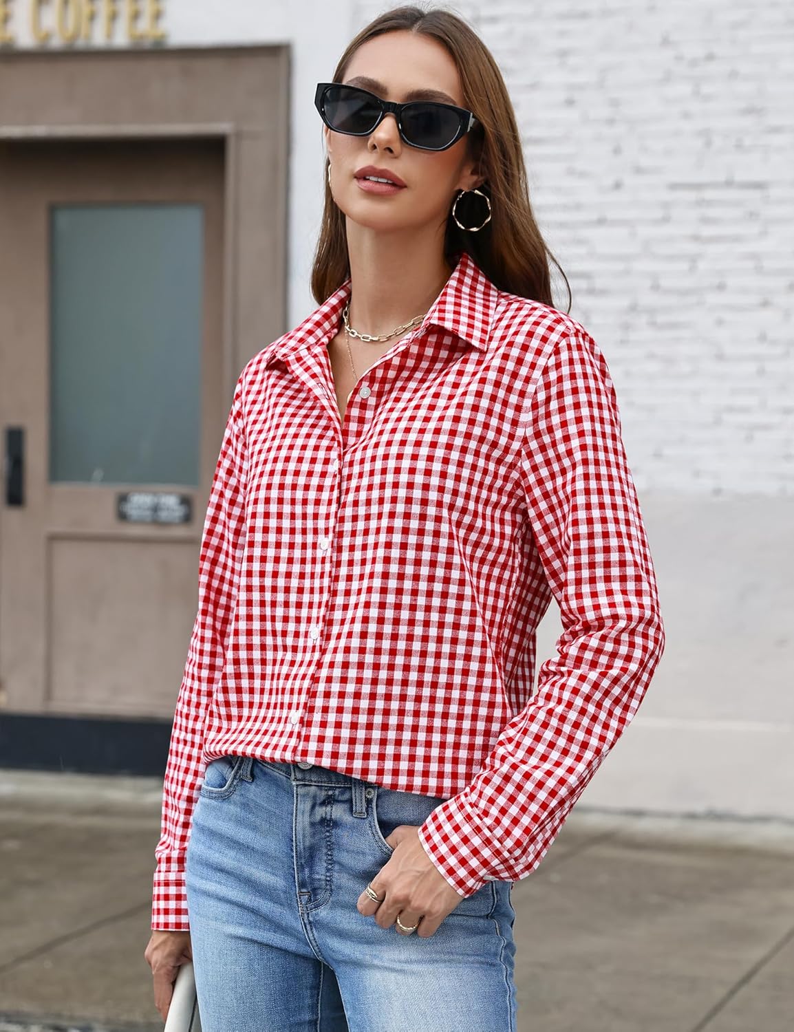 LOMON Button Down Shirt for Women Spring Summer Tops Long Sleeve Business Dressy Casual Blouses Collared Work Outfits Clothes - Image 5