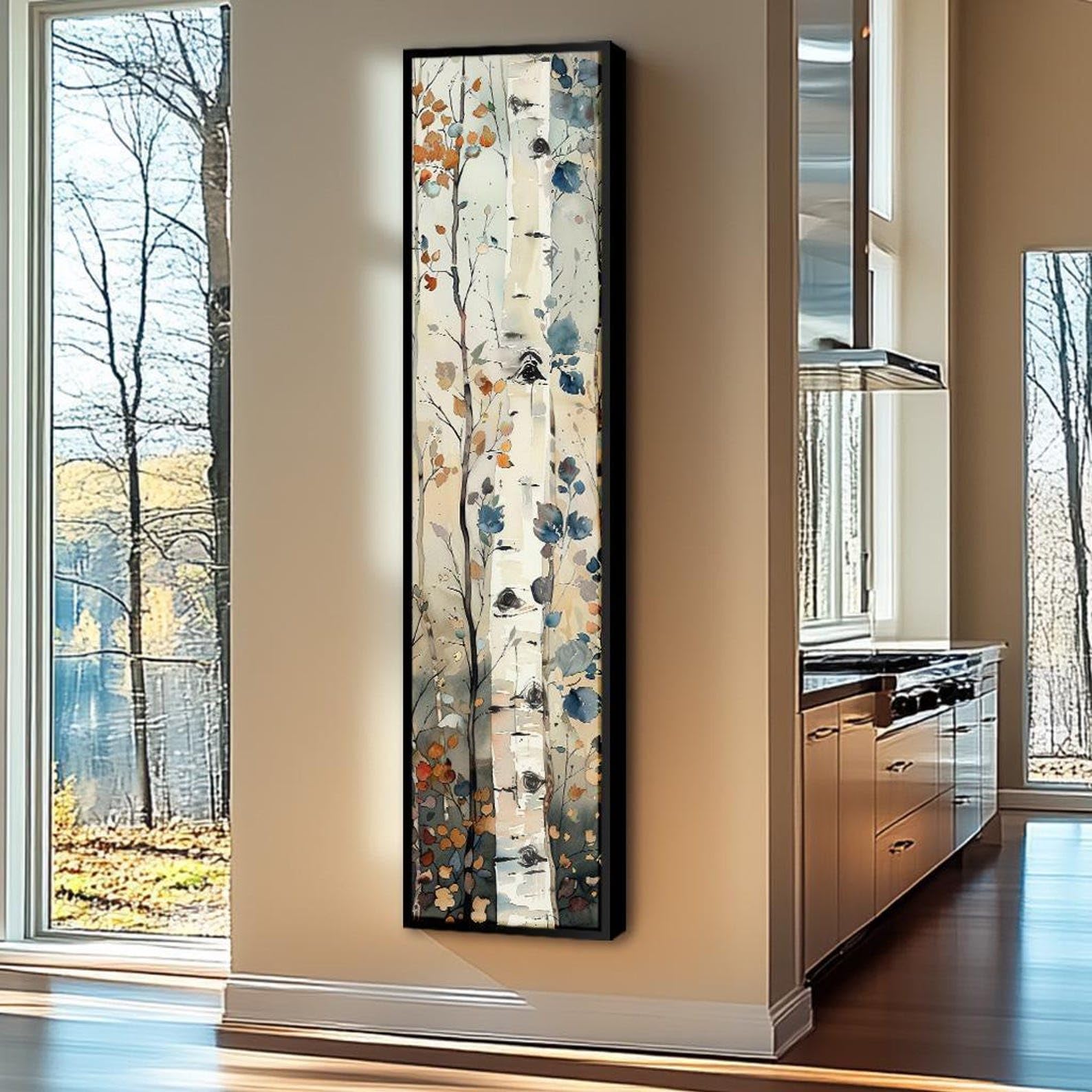 XINBAO Long Narrow Canvas Wall Art, Tall Narrow wall art, Tree Wall art, Long Vertical Wall Art, Large vertical Painting(35x105cm/Frameless)