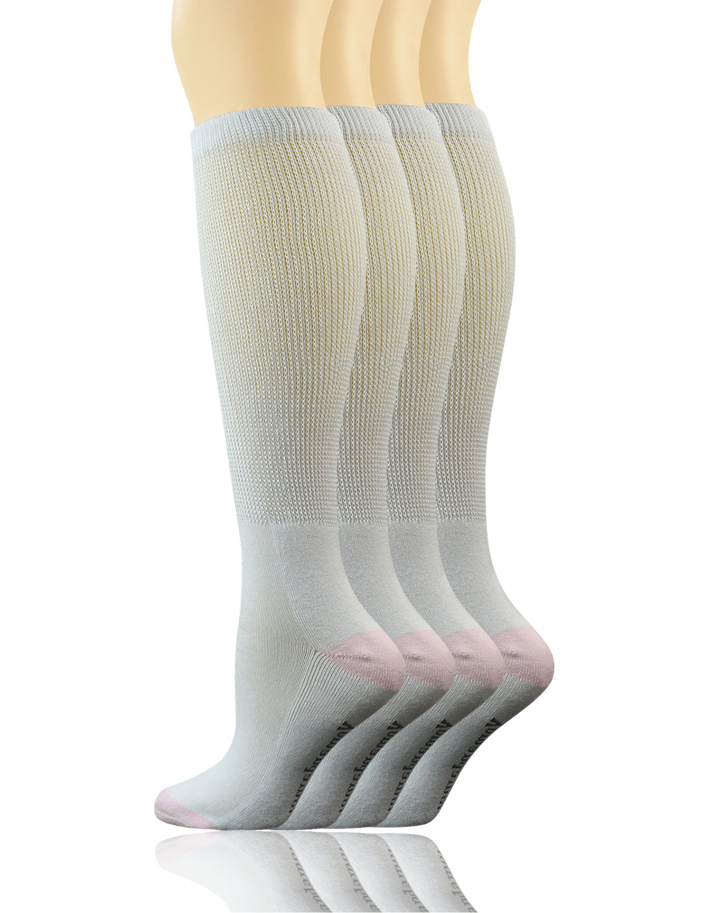 YomandamorWomen's Non-binding Cotton Knee-Hi Diabetic Socks Boot Socks with Cushion Sole and Seamless Toe,4 Pairs L Size, 4 Pairs White, 9-11