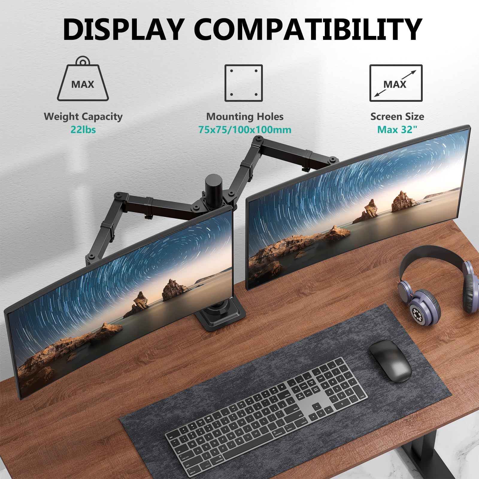 WALI Articulating Dual Monitor Stand for 13-32 inch Screens, 22 lbs per Arm — Amazon image 2