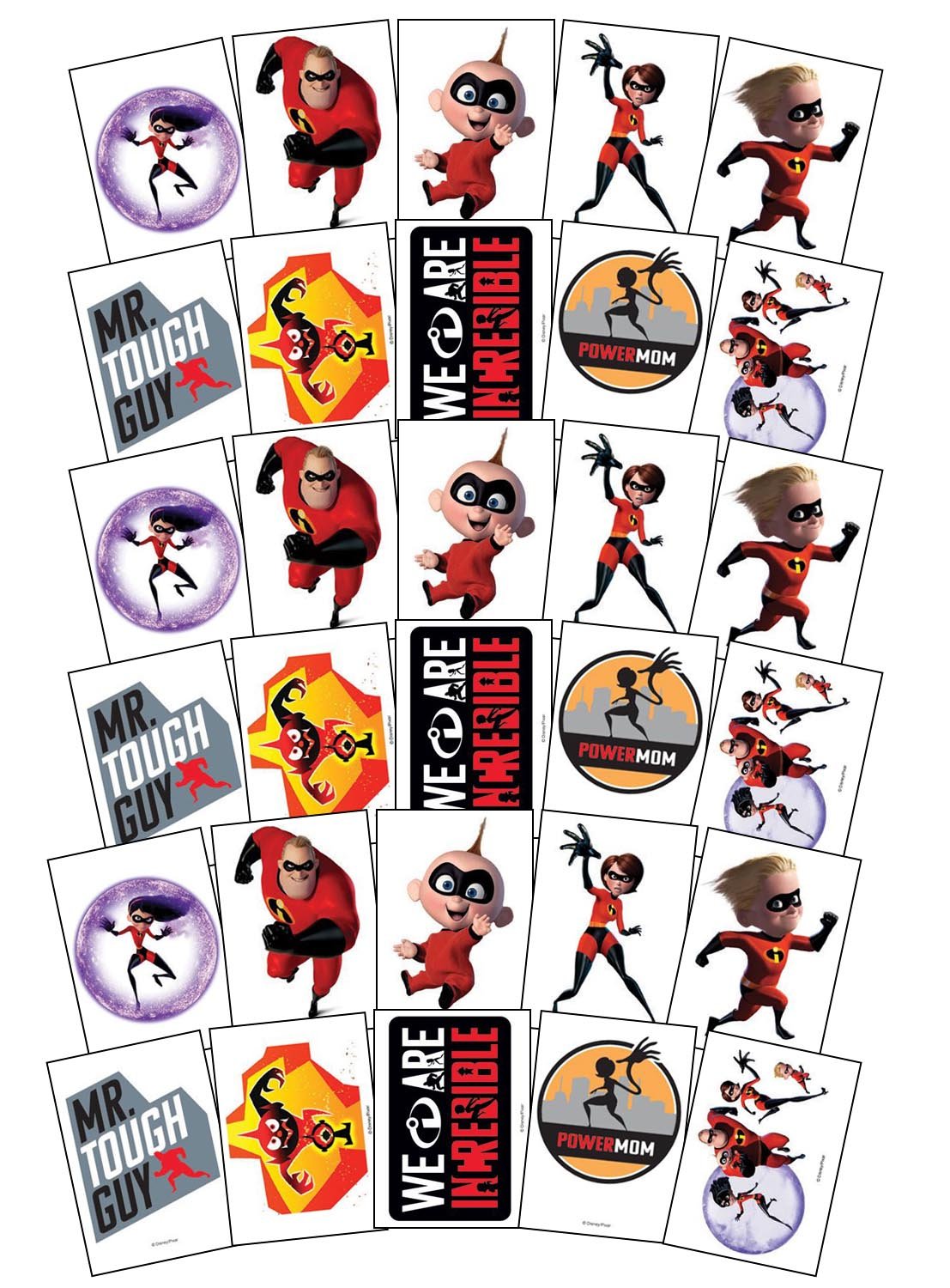 Large Incredibles 2 Temporary Tattoos - 3.5" x 2.5" - Featuring Mr. Incredible, Elastigirl, Violet, Dash and Jack Jack, 30 pcs for Party Favors/Party Activity/Goodie Bags