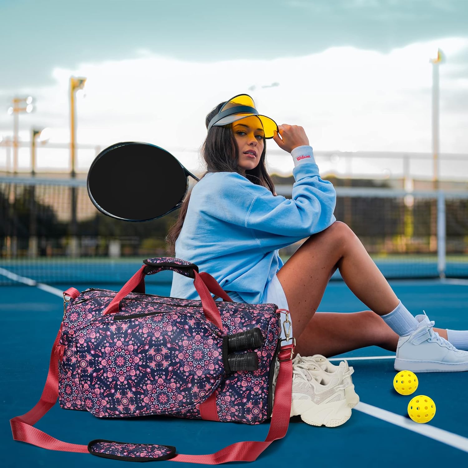 Boulder Bee Pickleball Bags, Premium Pickleball Tote Bag for Girls, Women’s Hand/Shoulder Gym Bag w Water Bottle Holder, with Pickleball Racquet/Paddle Holder