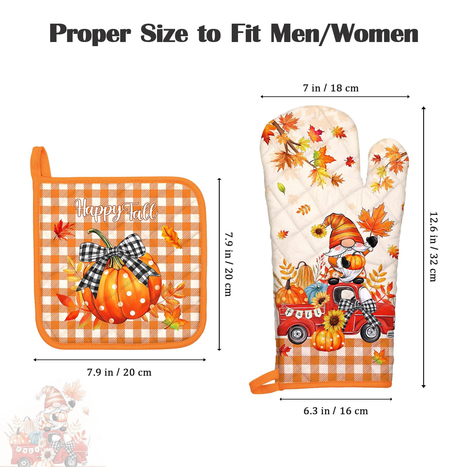 Arquiel Fall Pumpkin Gnome Oven Mitts and Pot Holders -100% Cotton - Image 3