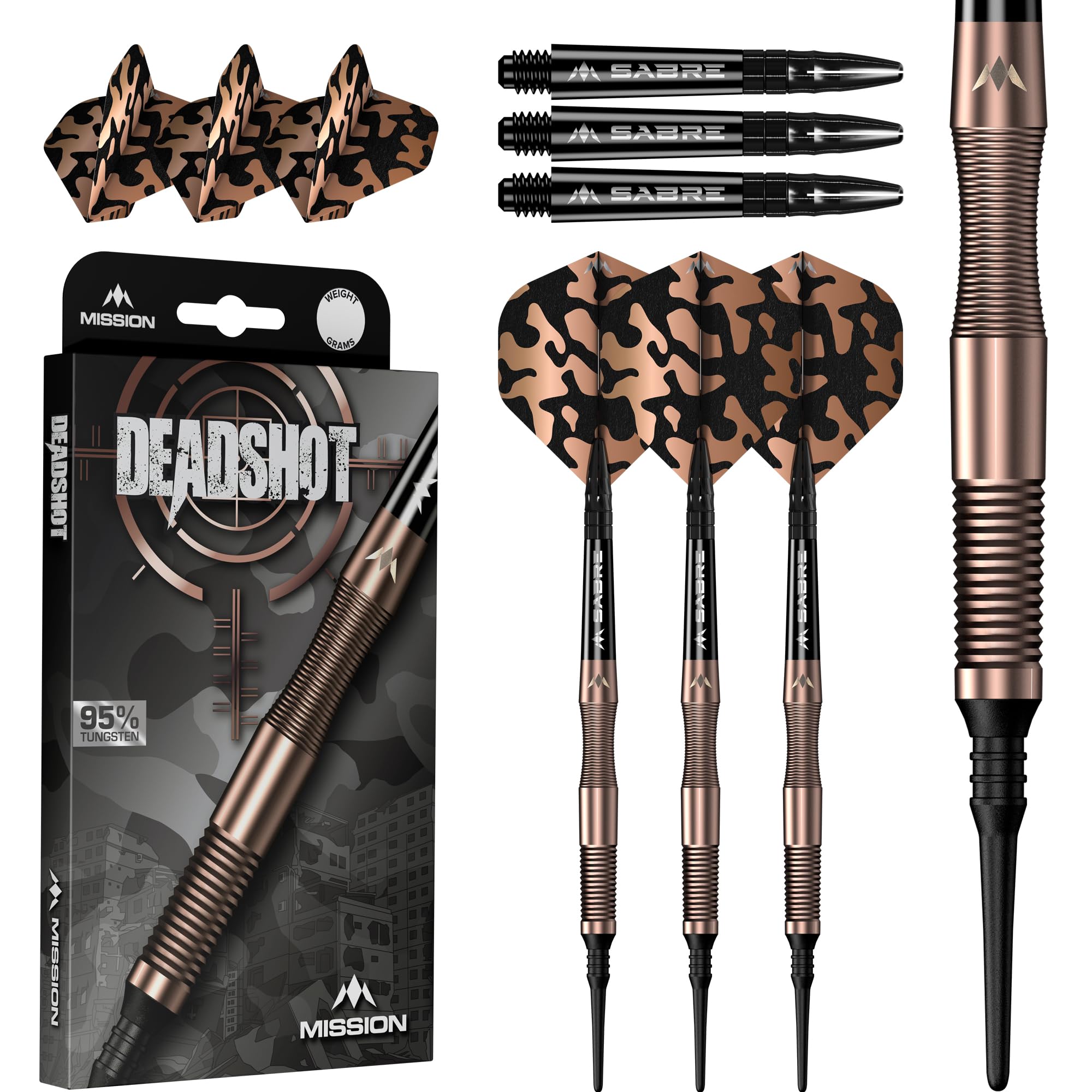 Mission Darts Dead Shot Dartpfeile Soft Tip 95% Wolfram, Bronze-Beschichtung