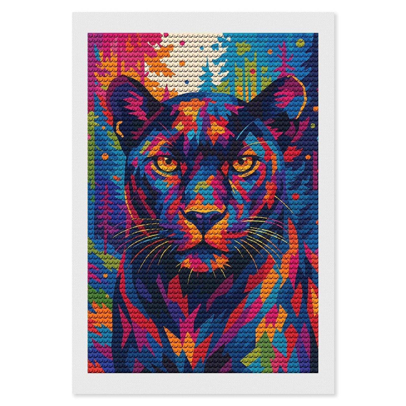Junmoney Colorful Panther Portrait in Forest Diamond Art Canvas 8"x12", Full Kit Included, Bedroom Decor, for Beginners, Thoughtful Handmade Gift