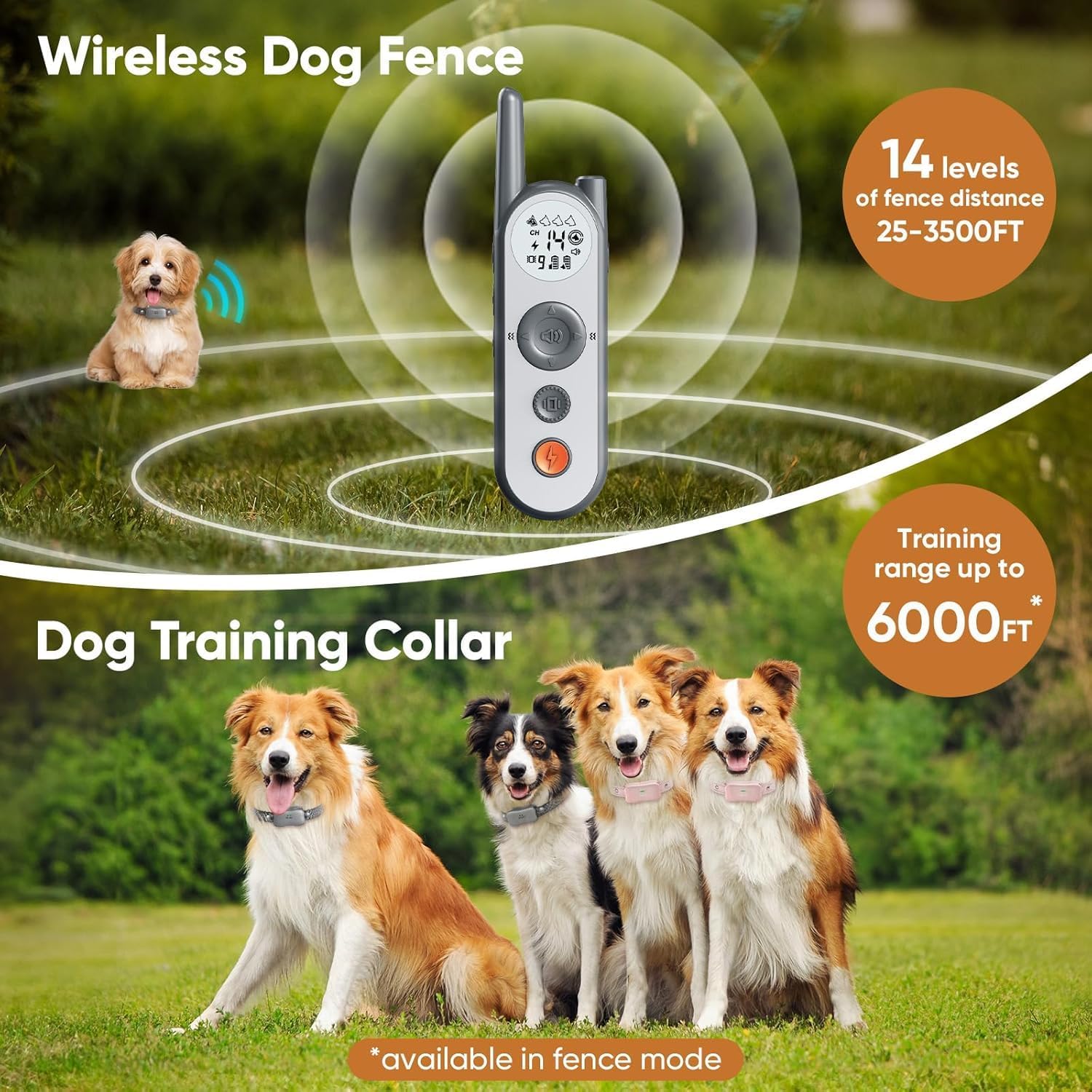 3500 Ft Wireless Dog Fence with 6100Ft Training Remote Collar, 185 Day Battery Rechargeable Electric Fence System, IPX7 Water Resistant, Use for Dogs*Grey