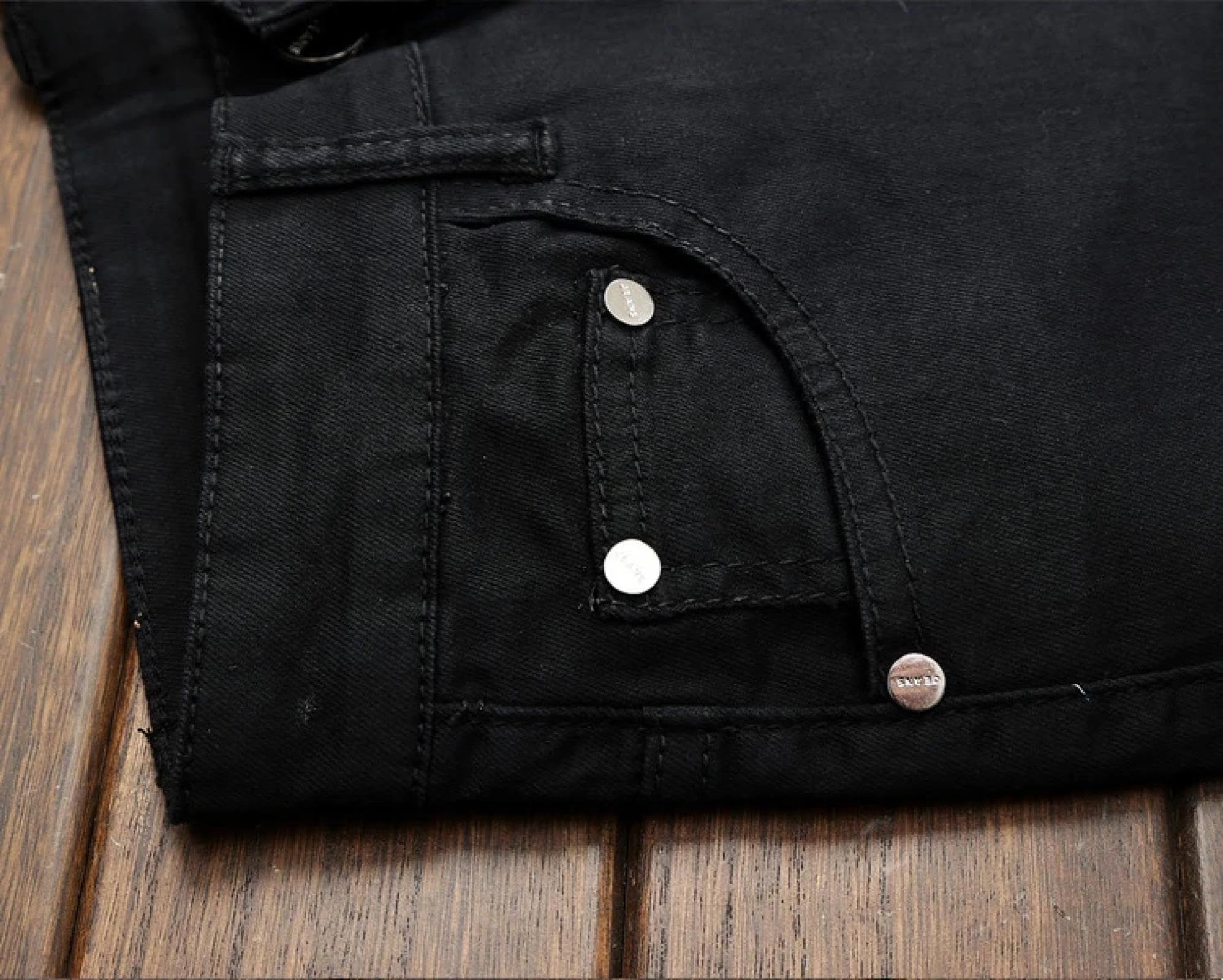 Jeans Pantalon Herren Leder Knielange Jeans Mit Reißverschluss Schwarze Stretch-Gerade Slim Fit Legere Trendige Jeanshosen Männer