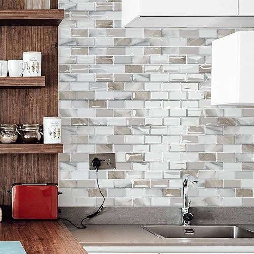 Miniatura 4 de Art3d - 10 hojas de azulejos adhesivos antisalpicaduras para cocina - 30 x 30 cm, adhesivo de pared para cocina, baño, encimera y sala de estar,