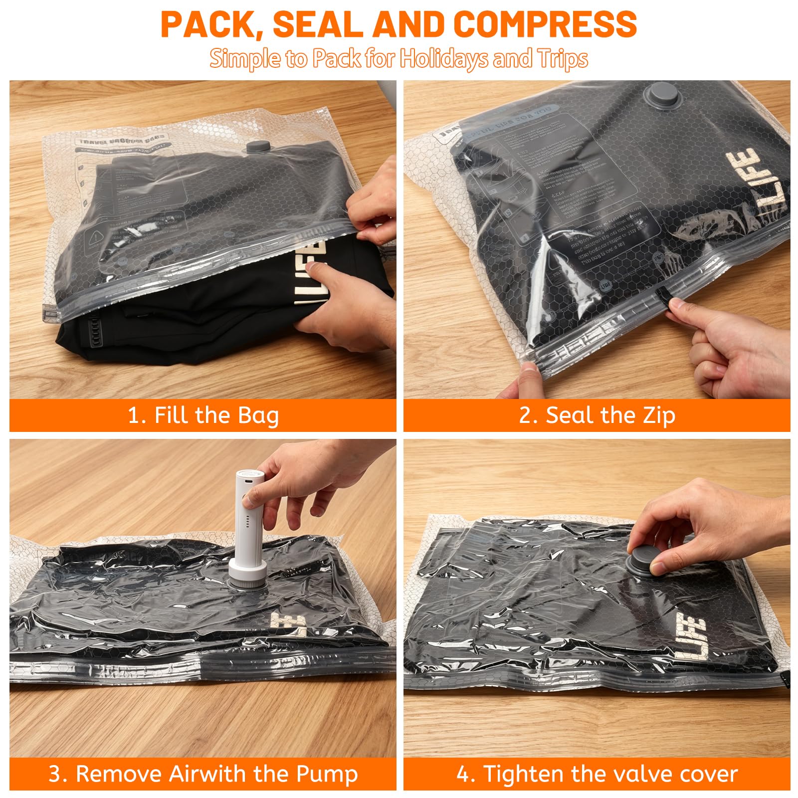 Sacchetti sottovuoto da viaggio con pompa elettrica ricaricabile, set da 16 pezzi con 12 sacchetti sottovuoto riutilizzabili, borsa per scarpe, borsa per bucato e borsa da toilette