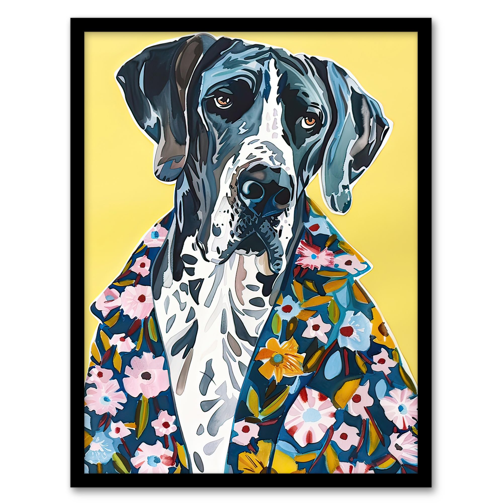 Dog Lover Great Dane Floral Hawaiian Shirt Framed Wall Art - Artery8 - Yellow