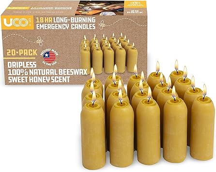 UCO 12-Hour Natural Beeswax Long-Burning Candles for UCO Candle Lanterns and Emergency Preparedness, Made in USA